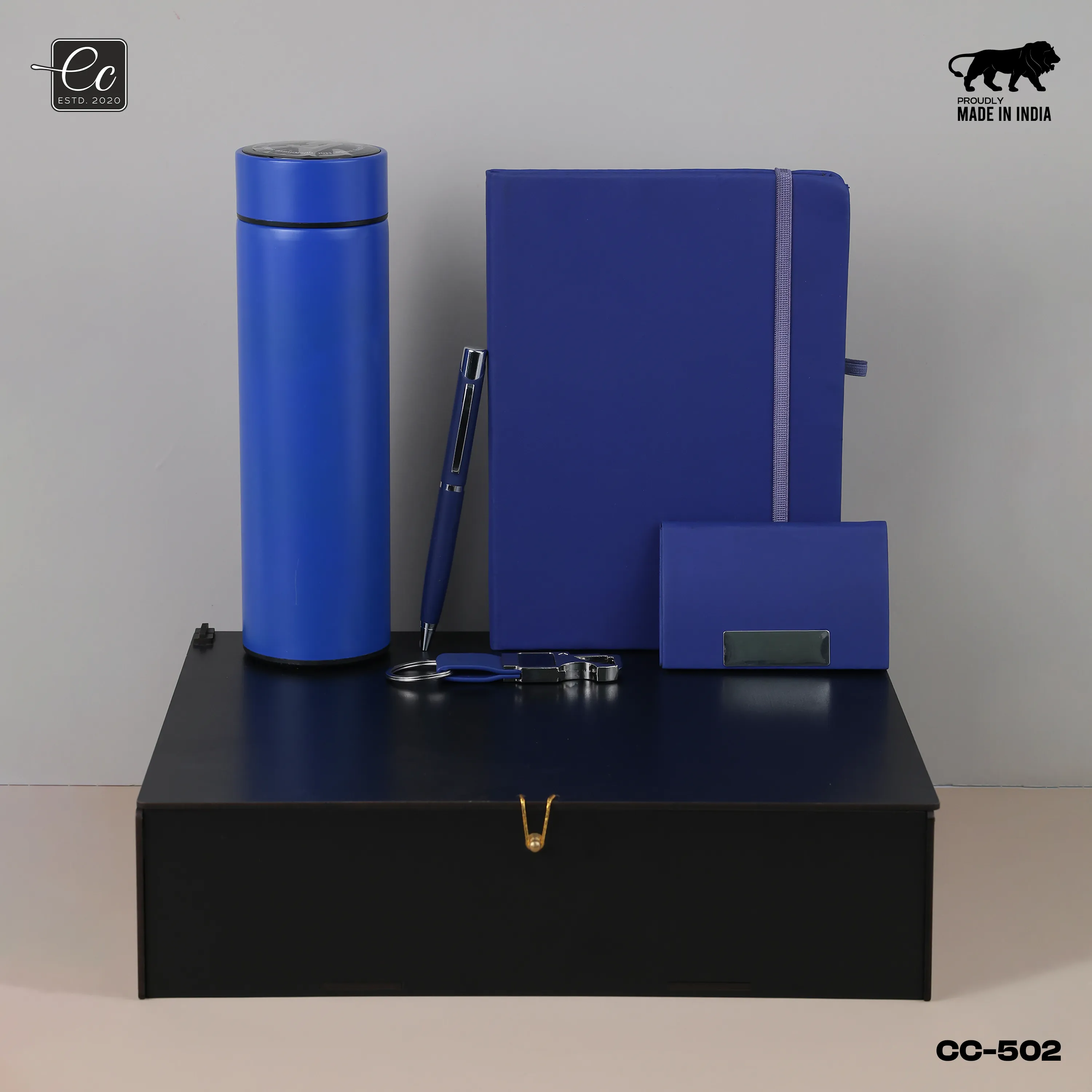 5 in 1 Corporate Gift Set includes Personalized Diary, Pen, Keychain, Card Holder and Temperature Bottle